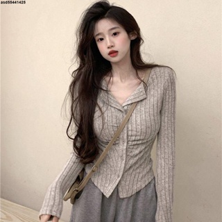 女韓版開衫毛衣🍭美式溫柔減齡風針織衫女秋季長袖翻領設計感修身顯瘦氣質開衫上衣