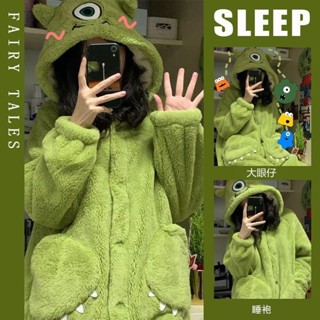 大眼仔睡袍 加長加厚款 珊瑚絨 柔軟舒適親膚 保暖 吸水 浴袍 睡衣 睡袍 男女
