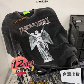 優選🍭水洗短袖 水洗t 印花上衣 大尺碼短袖 水洗做舊 美式復古水洗做舊100%純棉短袖T恤男女街頭潮流嘻哈天使圓領