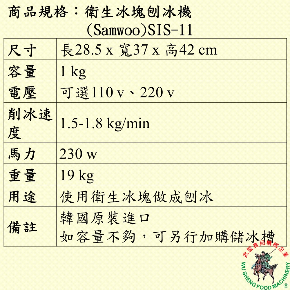 {訂金，阿祥精選}衛生冰塊刨冰機(Samwoo)SIS-11 (刨冰機/挫冰機)下殺