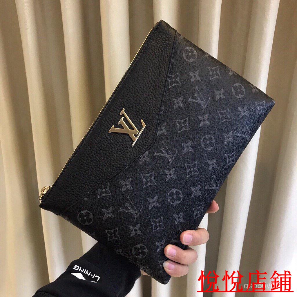 （悅悅二手）/Louis Vuitton 路易威登男包 手拿包 手包 經典黑花 大容量 手抓包 進口牛皮 真皮包