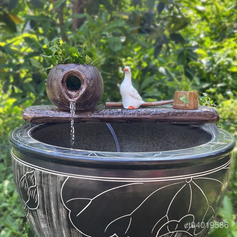 魚缸循環水流水擺件葫蘆陶罐造景流水器過濾水缸石槽草缸配件裝飾