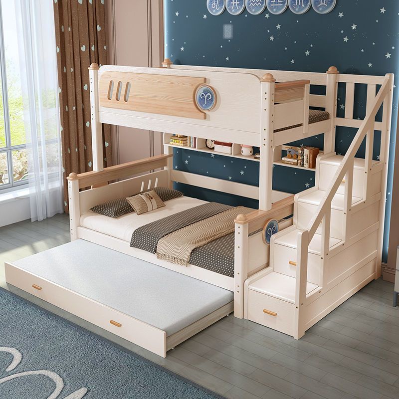 限時下殺 床架上下床實木美式高低床多功能上下鋪床二層兒童床拖床子母床一體床組床