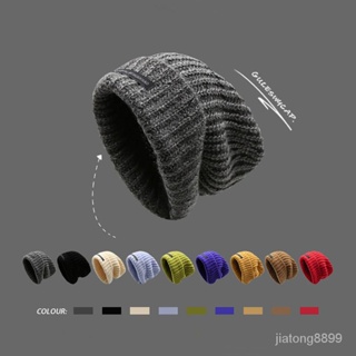 時尚奇遇-冬季大頭圍堆堆帽男女寬鬆加厚加長百搭包頭保暖針織冷帽2023新款龘