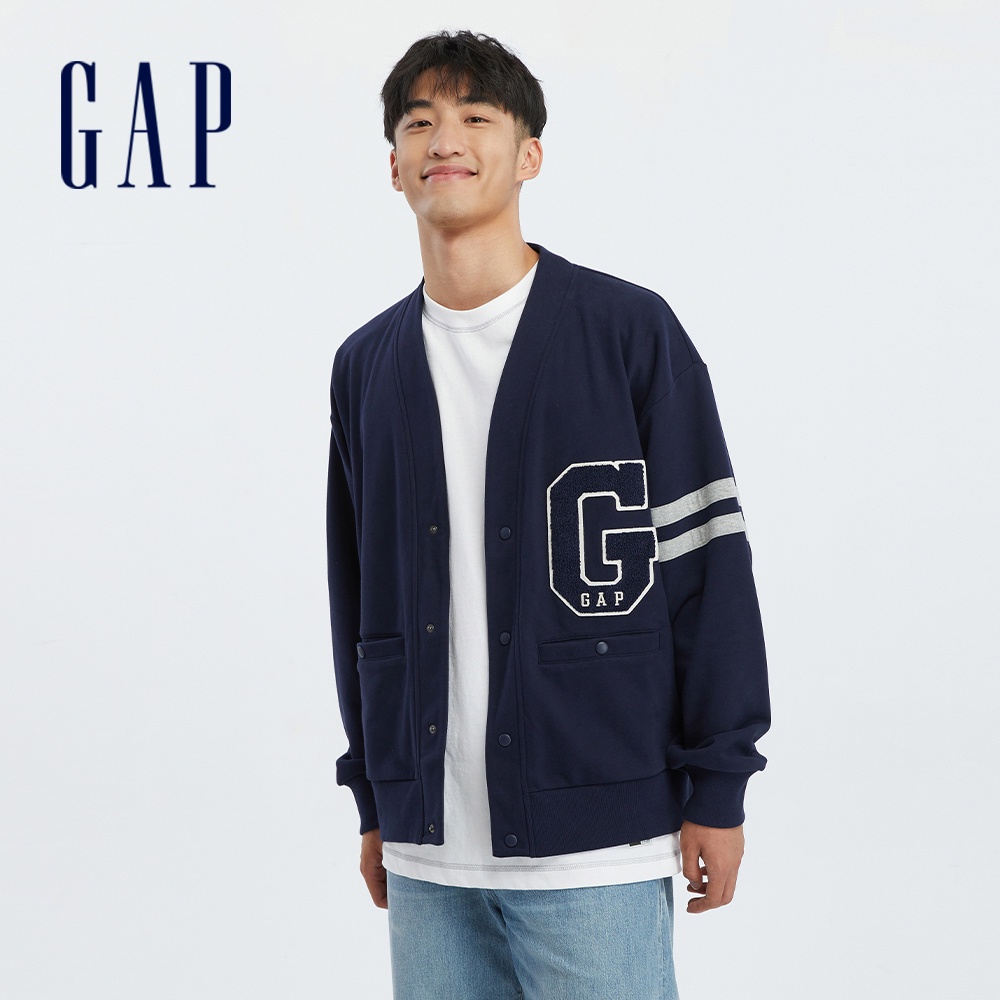 Gap 男女同款 Logo刷毛V領外套-海軍藍(892268)