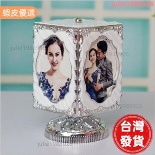 夯貨⚡️5寸旋轉發條音樂盒相框歐式組合影樓婚紗塑膠擺臺相架
