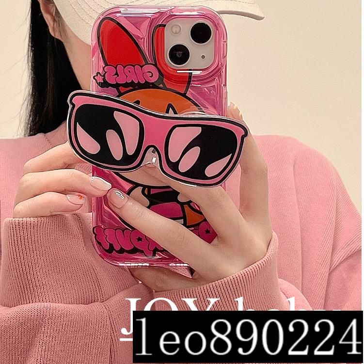 飛天小女警 送墨鏡支架 花花 毛毛 泡泡 斜紋 適用於iPhone14 13 12 11 Pro Max i15 手機殼
