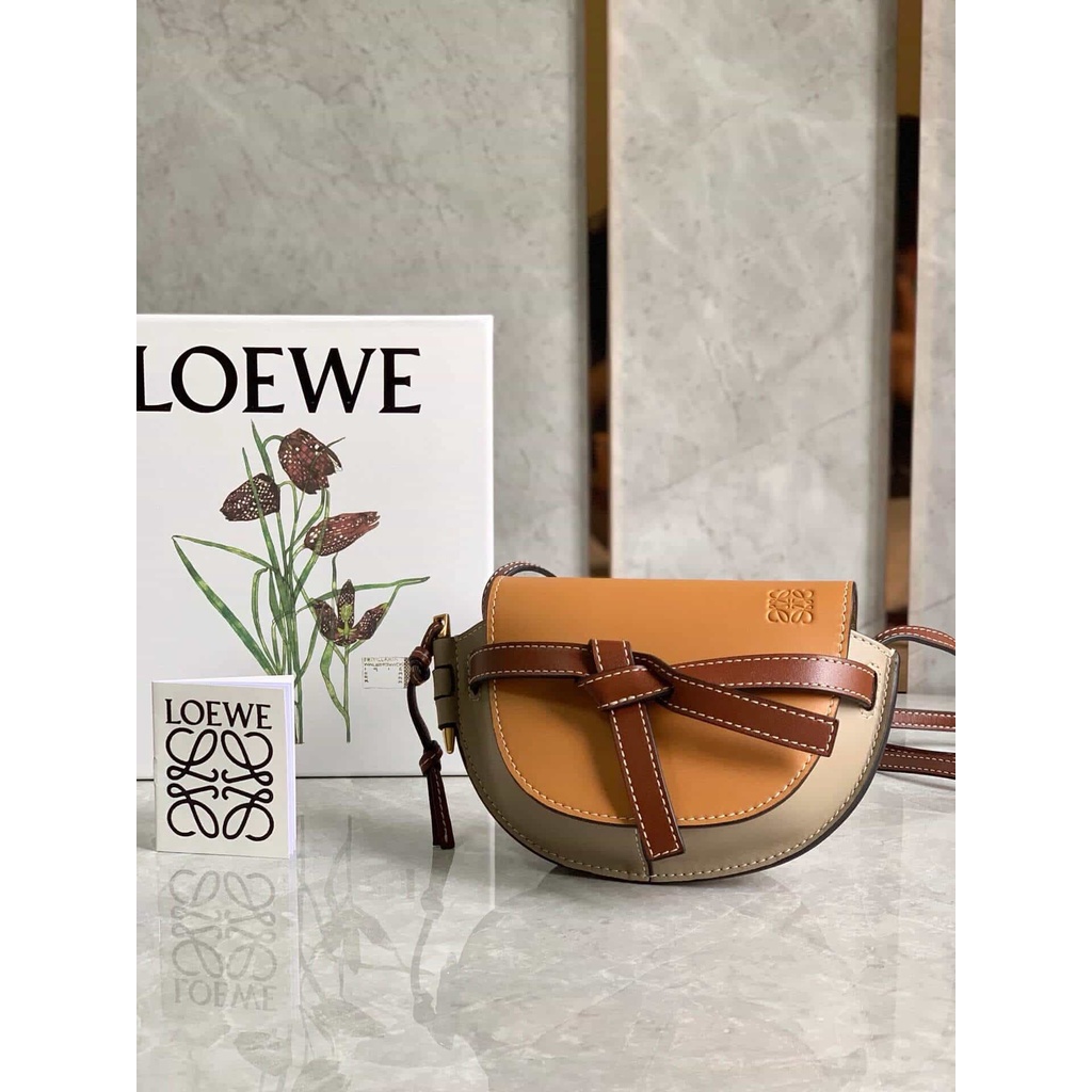 二手Loewe Mini Gate bag 馬鞍包 0328棕灰拼色15CM