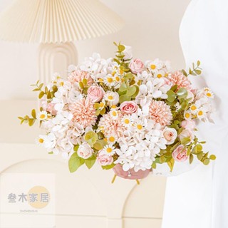 🌈玫瑰甘菊假花仿真花擺設模擬花束玫瑰花裝飾花擺件客廳防真室內花🌈三木家居