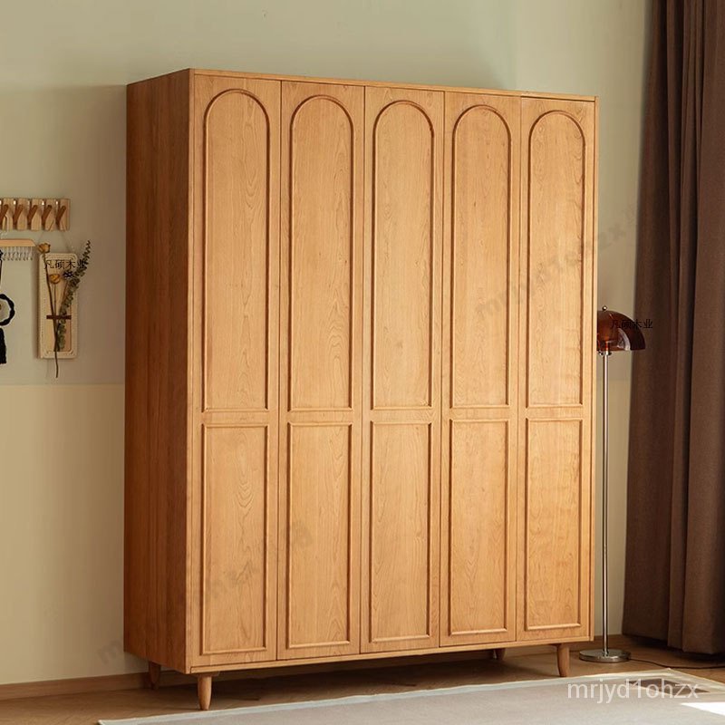 【原廠直銷】北歐實木櫻桃木衣櫃日式傢用臥室收納衣櫥現代簡約原木傢具衣物櫃