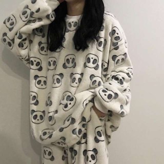 卡通睡衣套裝 加大尺碼睡衣 珊瑚絨居家服 可愛少女睡衣 加厚保暖法蘭絨女生睡衣 大尺碼秋冬季睡衣 寬鬆休閒睡衣