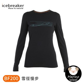 【Icebreaker 女 Oasis 圓領長袖上衣 BF200《雪徑慢步-黑》】0A56HZ/排汗衣/薄長袖/內層衣