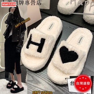 精選⚡毛毛拖鞋 女生厚底鞋 韓版鴛鴦拖鞋女外穿年秋冬新款白色毛毛鞋厚底一字室內棉帶毛平底拖鞋 外穿防滑保暖毛毛鞋 居家⚡