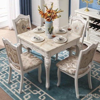 歐式方桌歐式大理石餐桌餐椅組閤小戶型歐式餐桌傢用簡易喫飯桌子