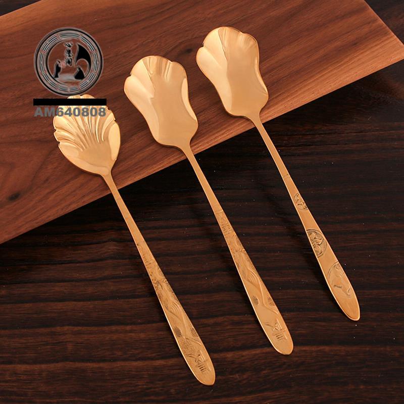 💎公司熱銷💎純銅飯勺家用創意湯匙可愛兒童吃飯餐具加厚黃銅甜品勺韓式銅勺子