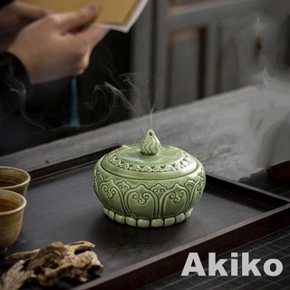 2024新款蓮花香爐創意青瓷仿古檀香盤香沉香薰爐陶瓷禪意