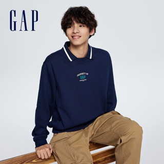 Gap 男裝 Logo印花翻領長袖上衣-海軍藍(885521)