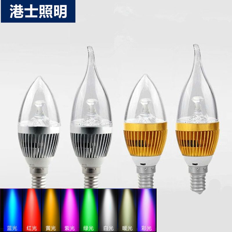 led 小燈泡 LED蠟燭燈E14螺口E12七彩紅綠藍金黃KTV水晶吊燈E26 3W5W酒吧 110