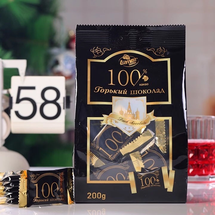 【台灣有貨】俄羅斯進口100%純可可黑巧克力200g獨立包裝 58%72%85%薄片