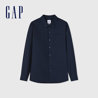 Gap 男裝 Logo純棉翻領長袖襯衫-海軍藍(891052)