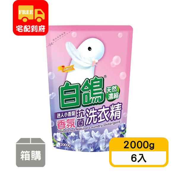 【白鴿】天然濃縮香氛抗菌洗衣精補充包-迷人小蒼蘭(2000g*6入)