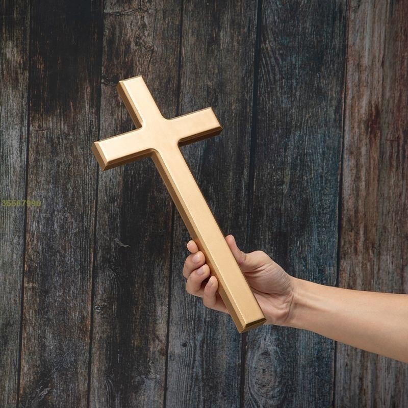 手持家用十字架擺件禮品 基督教金色實木頭 31cm高 木質壁掛墻飾 |臺妹adTS|