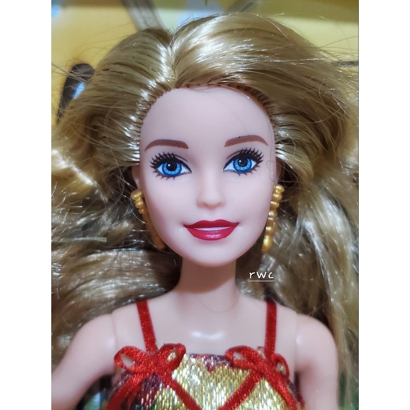 2017 芭比娃娃聖誕假期娃娃一品紅和金色洋裝 FTF78