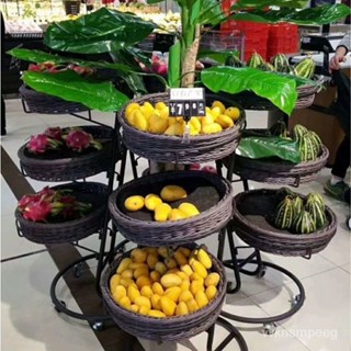 可開發票/熱銷 可移動圓形方形三層水果架超市零食貨架陳列展示架置物架藤編籃子 貨架 展示架 收納架 超市貨架 陳列架