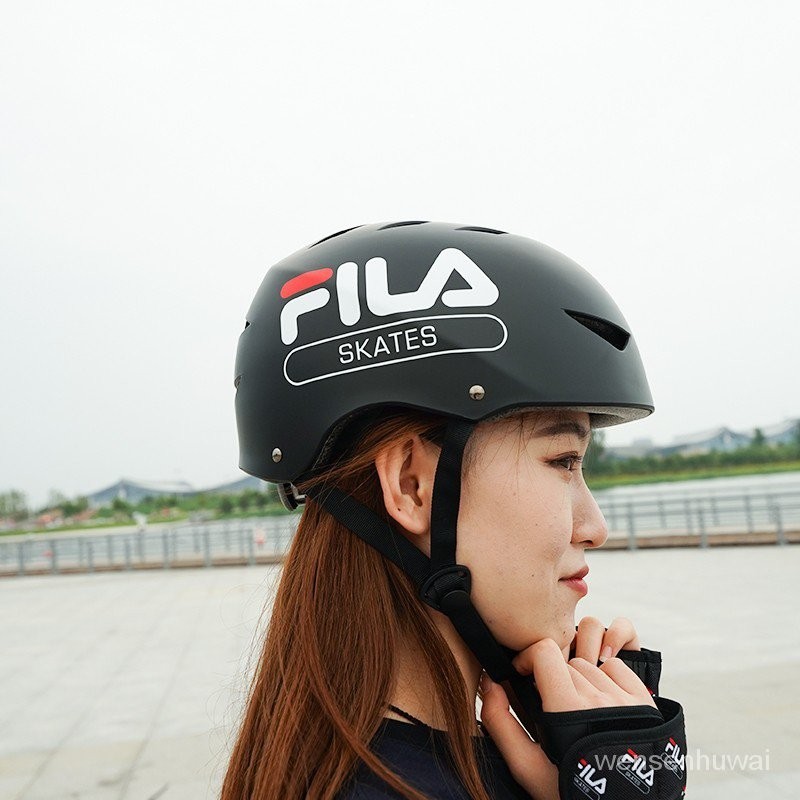 【文森戶外】斐樂FILA頭盔專業滑闆護具可微調節尺碼成人兒童安全帽通用自行車安全頭盔 黑色 M碼免運