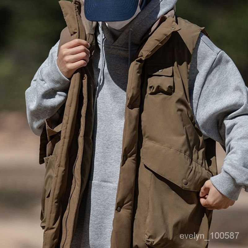 日係複古大口袋工裝馬甲山係休閒複古夾棉背心冬季保暖棉服外套男 HVAH