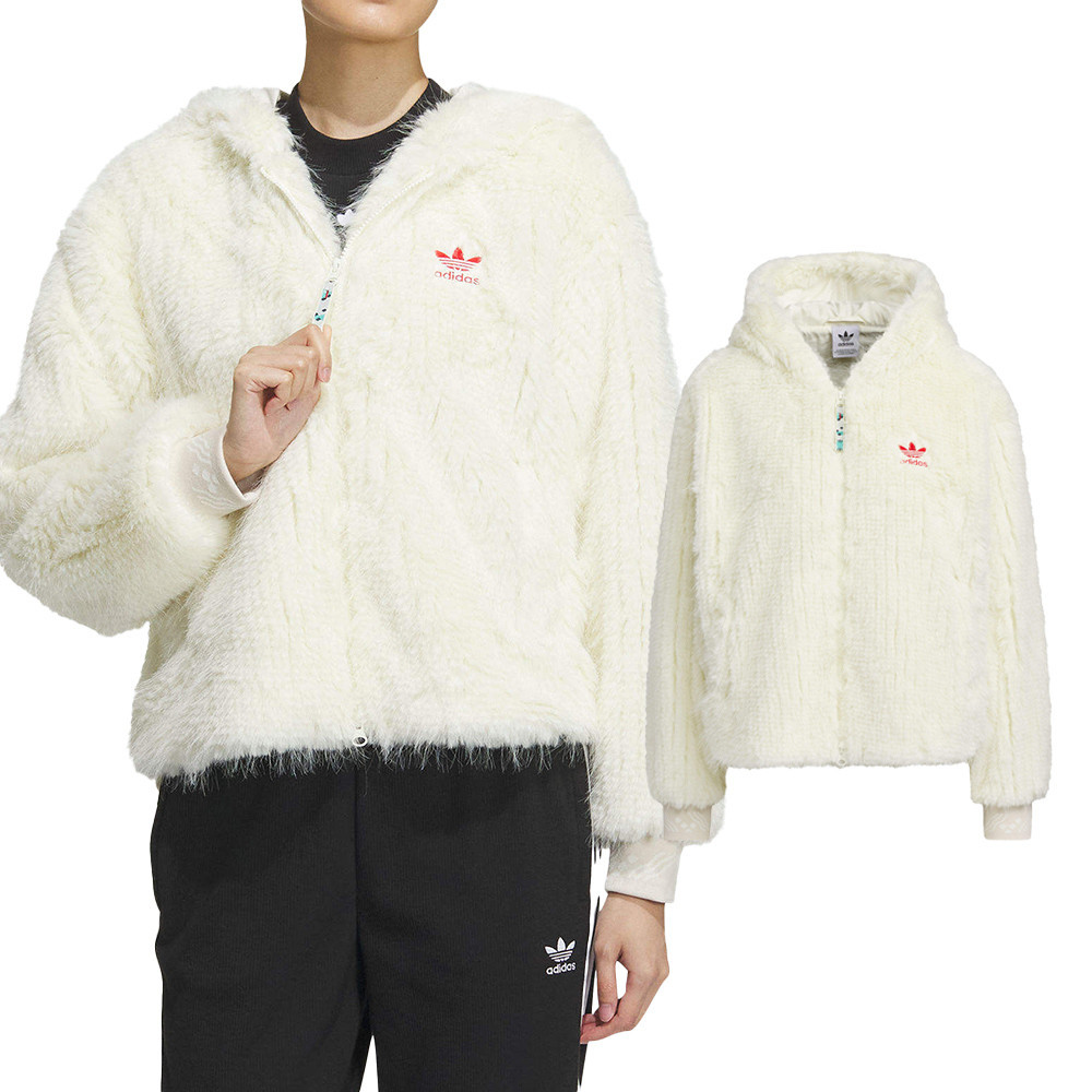 Adidas New Fur JKT 女款 白色 CNY 新年 龍年 人造毛皮 連帽 外套 IX4225