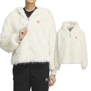 Adidas New Fur JKT 女款 白色 CNY 新年 龍年 人造毛皮 連帽 外套 IX4225