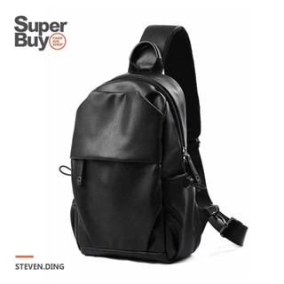 【Superbuy】潮流皮革胸包/側揹包 簡約男士通勤包 潮男單肩包/斜揹包 大容量個性運動後揹包包/騎行包 側包/斜包