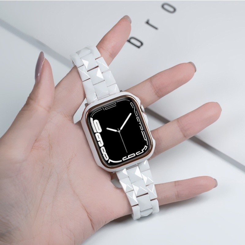 ✶時尚陶瓷菱格錶帶 適用於Apple Watch 8代通用 7代 Ultra 6