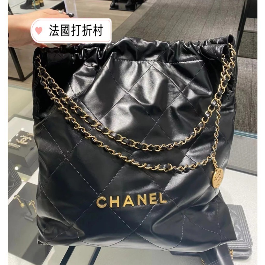 二手精品 CHANEL 香奈兒 22 bag 小牛皮托特包 垃圾袋 購物袋 手提包 AS3260