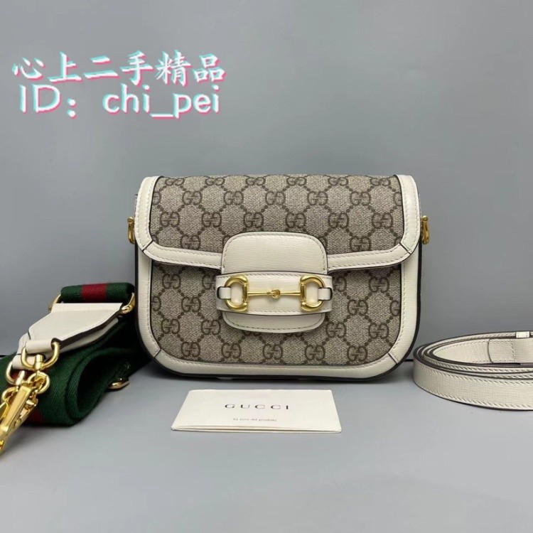 心上二手 GUCCI 古馳 馬銜扣 1955系列 658574 白色 mini/迷你 馬鞍包/肩背包/斜背包