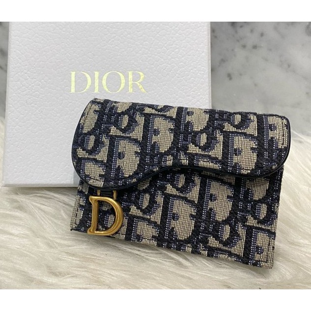 Dior Oblique 海軍藍 緹花 D環 馬鞍 翻蓋 厚款 名片 卡片 零錢包 有現貨