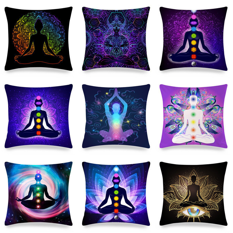Mandala動漫抱枕瑜伽系列加密超絨風格抱枕套 客廳擺件抱枕套 床上用品枕頭套45x45 50x50 60x60