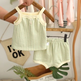 Mini baby🌷吊帶套裝純棉百天夏季薄款寶寶夏天衣服周歲兒童兩件套
