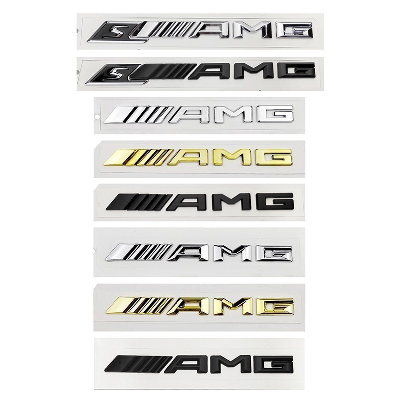 適用於車標貼紙 賓士W204 W210 SLS GLK AMG SAMG改裝ABS塑膠電鍍車標貼 汽車車尾門