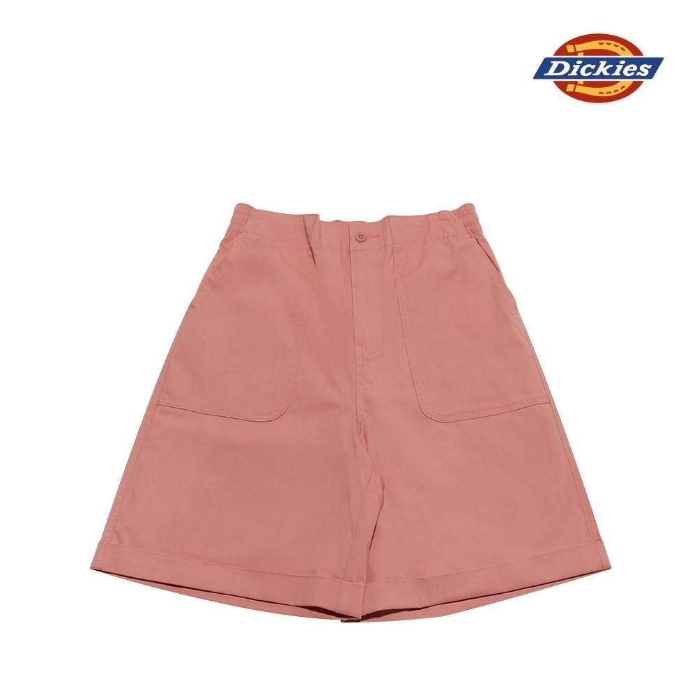 Dickies女款桃粉色彈性褲腰工裝口袋寬版短褲|DK010300C53