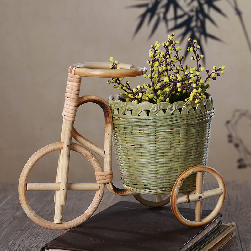 三輪 小 竹籃 手工 藤製品 桌面 擺件 收納 籃 筆筒 竹 編製品 創意 工藝品 道具