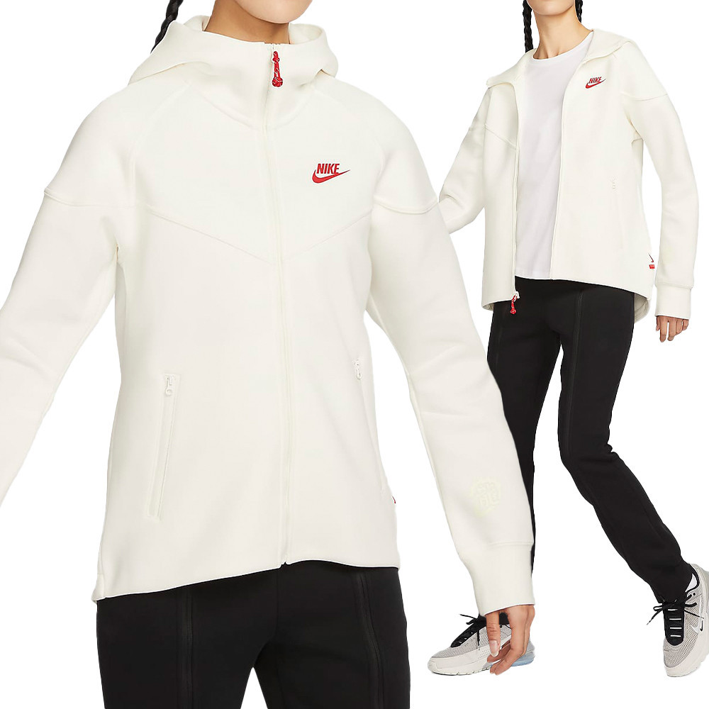 Nike AS W NSW TCH FLC WR FZ HDY 女 白色 運動 連帽 外套 FZ6385-133