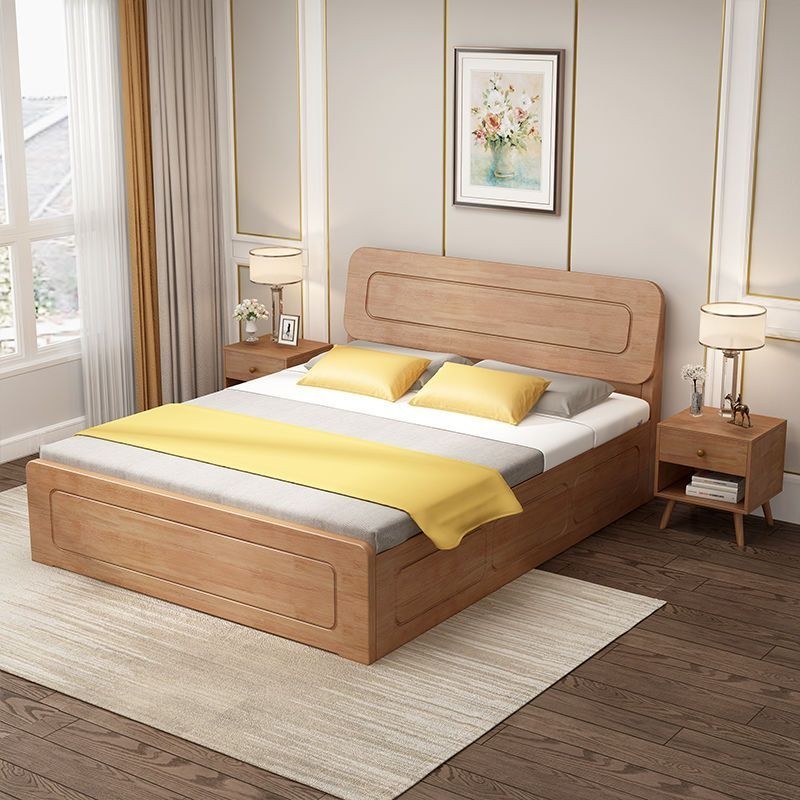 免郵 簡約全實木氣壓床 收納床架 實木床架 雙人床1.8米 高箱儲物櫃 橡膠木床 懸浮床 床架 雙人木床 耐重床底 床架