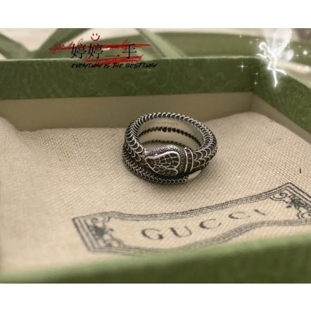 二手正品 GUCCI 古馳 Garden純銀 蛇形戒指 靈蛇情侶戒指 577294 銀戒指