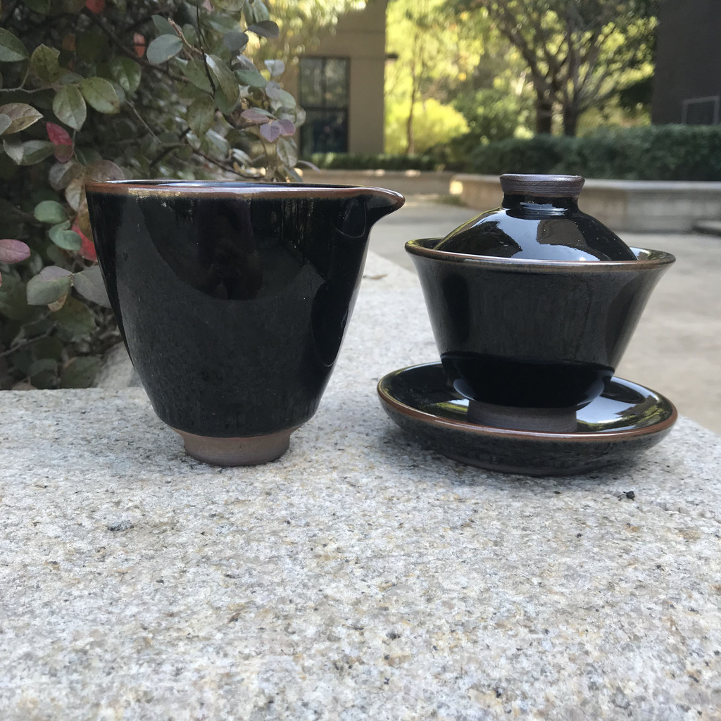 烏金 釉 建盞 三才 二才 蓋碗 公道 杯 茶杯 柴燒 傳統 復古 黑 釉 瓷器
