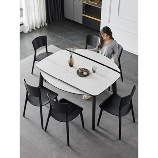 折叠餐桌 意式極簡亮光巖板伸縮餐桌椅2023新款網紅折疊可變圓桌家用小戶型