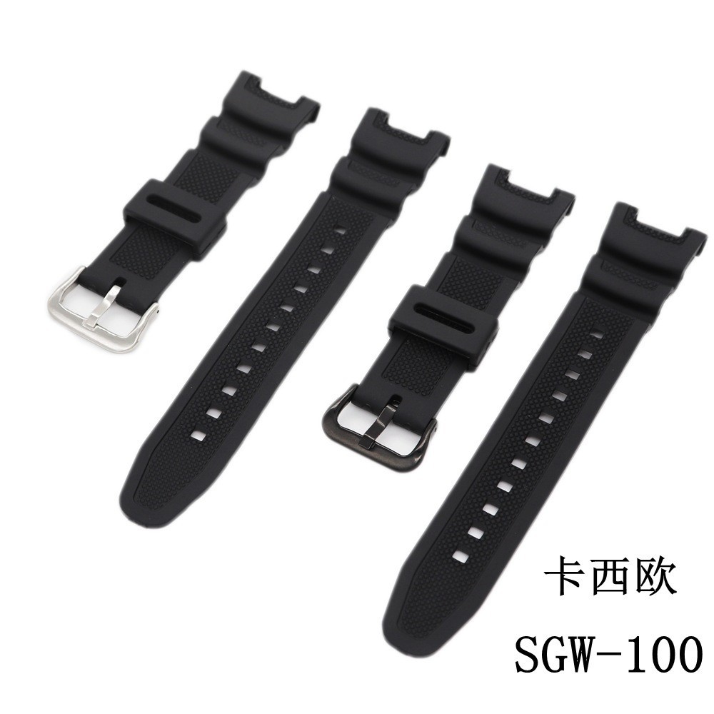 【FZ】[FZ]適配SGW-100凹口12MM黑色橡膠錶帶電子手錶鏈男防水錶帶