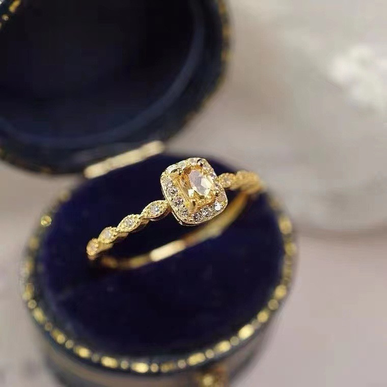 台灣 馬達加斯加 0.5克拉 方鑽 黃水晶 黃寶石 香檳彩鑚 戒指 S925銀鍍K金 戒指 可調式戒圍 不退色