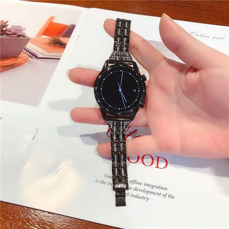 【YX】適用於20mm/22mm手錶Galaxy Watch 4 42/46mm不銹鋼鑲鑽金屬錶帶